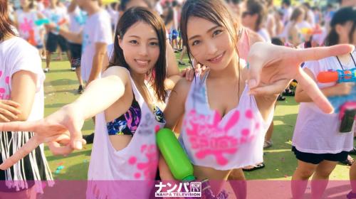 【素人女子大生フェスナンパNTR】彼氏持ちのスタイル抜群美巨乳スレンダー水着ギャル2人組と4P乱交Wフェラ潮吹きピストン