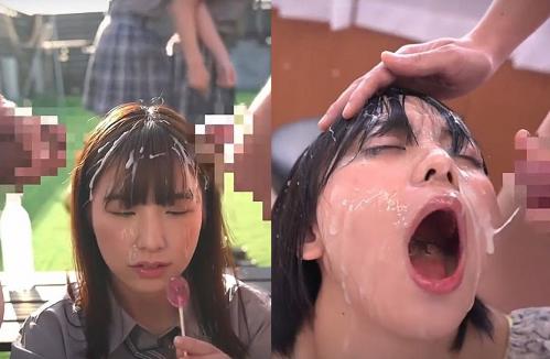 ロリでちっぱいなJ○４人組が、学校でも夏祭りの浴衣姿でも常に精子を大量に顔射される動画！