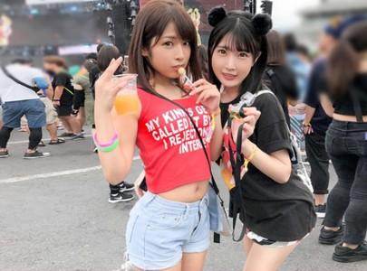 【巨乳女子大生×乱交】『可愛い喘ぎ声が飛び交う!』フェスでナンパした巨乳JD2人をホテルに誘い男2人と乱交プレイ♥