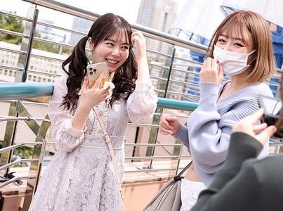 【JD×レズナンパ】ショートカットの巨乳美女がツインテールの美少女JDをレズナンパし野外ベロチューから室内レズプレイ!