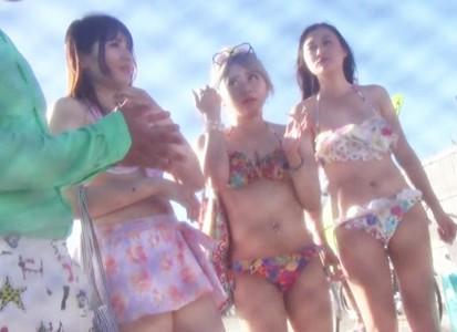 【巨乳ギャル×ナンパ】むちむちボディの巨乳水着ギャルをナンパし可愛い水着着衣でギンギンチンポ挿入♥
