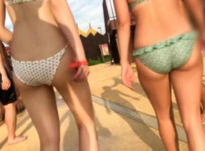 【水着×乱交】プールでナンパした巨乳水着ギャル2人をホテルに誘いギンギンの勃起チンポでハーレム乱交プレイ♥