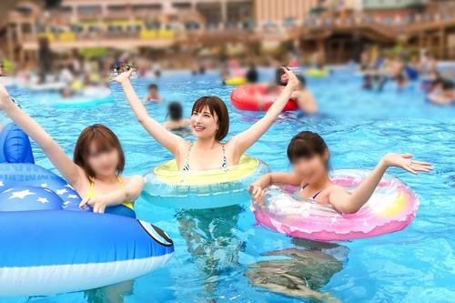 【レジャープール・ナンパ】浮き輪に入りきれない巨乳お姉さんをナンパして乱交中だしエッチ。