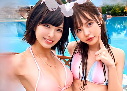【素人ナンパ】「毛がある方か無い方か選んでくださーい♡」プールで遊んでいたノリノリパリピJD二人組みをゲット！