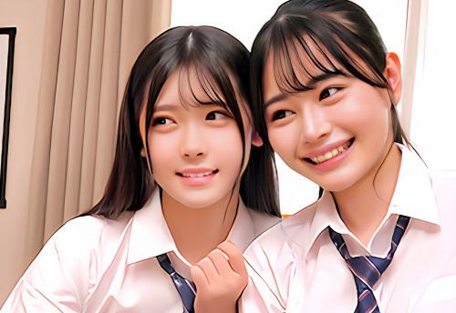 【JK】「こんなに間近で見たことなかった…！」大人のチンポに興味深々な制服ロリJKの２人！