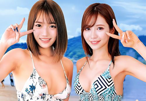 【素人ナンパ】「触ってみてもいいですか？」デカチンに興味があるなかよしの水着ギャル！