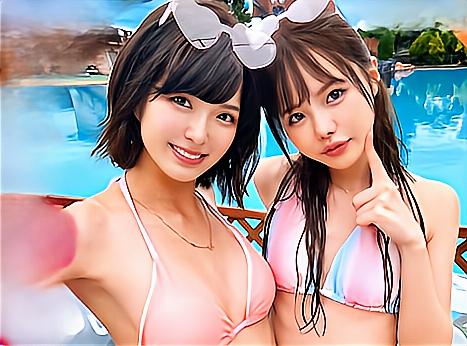 【素人ナンパ】パイパン&剛毛の貧乳な美少女JD2人と乱交で羽目を外す！