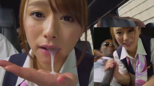 【白石茉莉奈】外人の巨大チンコをバスの中で連続フェラ！世界最大級のメガチンコを前に徐々にハマっていく巨乳娘ｗ