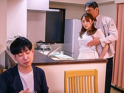 【隣人×人妻】旦那のそばで隣の男の巨棒を感じさせられ息が荒くなる主婦が無毛の秘所に突かれ雌の本能が爆発！