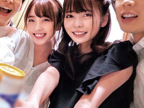 【スワッピング】仲良し美少女JD二人組×男二人が宅飲みで盛り上がってしまい酒池肉林の乱交セックス！