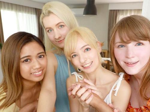 ＜VRｘシェアハウス＞エッチ大好き美人留学生たちが同居男のチンポを狙って誘惑フェラから高速パイズリ！