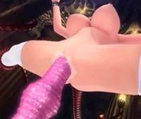 悪の怪人に拘束された爆乳の可愛い少女が触手によってドクドクと精液を注入されてしまう