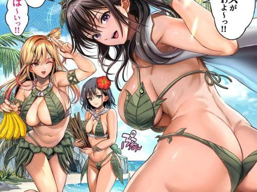 【エロ漫画（無料37枚）】無人島サバイバルでハーレムセックス！サバイバルで女性陣の本能が暴走して乱交子作りセックス！