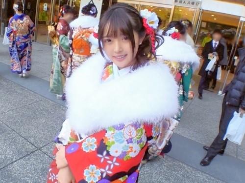 【素人ナンパ】成人式のあとは晴れ着で電マ責め誘惑フェラ3P乱交セックス！スレンダー巨乳おっぱい着物痴女ギャル【エロ動画】
