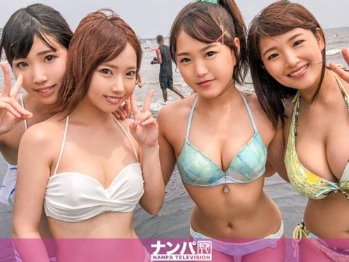 【素人ナンパ】ハーレム手コキフェラパイズリレズキス乱交セックス！スレンダー巨乳おっぱい水着痴女ギャル女子大生【エロ動画】