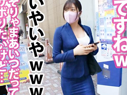 【爆乳美女×中出し】豊乳Fカップ//色白エロ尻♥恵比寿の黒スト＋ミニスカスーツOL※イキ潮吹く絶倫ま◯こで中出し交尾！