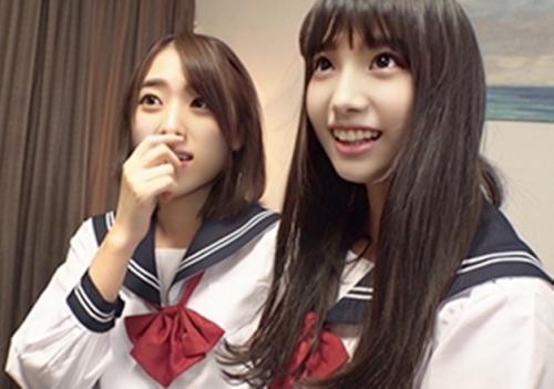 セーラー服女子乱交セックス！合格祈願に♂と交わるビッチな女子2人組の、「みーぱん」と「ひよたん」