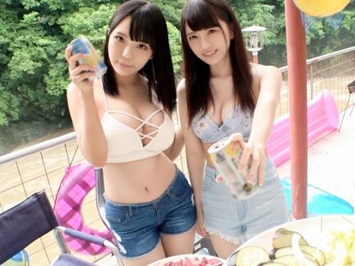 キャンプ場ナンパ！水着姿のムチムチ巨乳とスレンダー美乳の2人組を発見、ＢＢＱで意気投合！