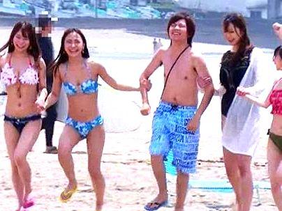 ＜マジックミラー号＞「逆ナンパしちゃうゾ！」海水浴で素人男性逆ナンパ！MM号でハーレム状態にシテクレチャウ(無料エロ動画