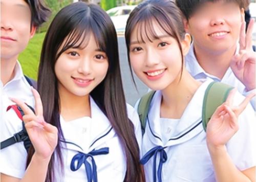 【かりん&りえ】10分前まで修学旅行で観光を楽しんでいた男子2女子2の19歳学生たちの乱パ動画！制服のままイキ狂う美少女！