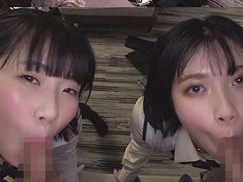 【美乳JKコンビのWフェラ】 エロスギJK2人がエロカワテクで責める！ 陰キャくんのチ○ポをWフェラでご奉仕♡ 極上フェ