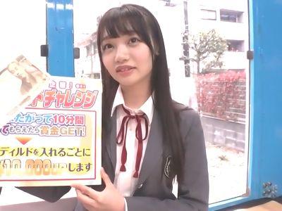 【マジックミラー】可愛い美少女jkが極太ディルド挿入に挑戦するエロ企画⁉大量潮吹きお漏らし失禁から制服着衣で中出しエッチ！