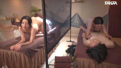 「ヤラレている彼女さんが丸見えですね♥」エステに来た結婚前のカップルがマジックミラー越し凄テクに翻弄され同時NTRされた♥