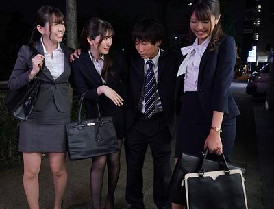 「ホテル行きましょうよ～///」残業後の飲み会でおかしくなった痴女OL3人に何度も中出しさせられるハーレム！