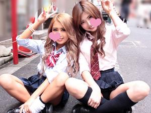 ◆ハーレム/ギャル◆ロリ顔ビッチな白黒JK×２がチンコ争奪戦！ホテルで即ハメ撮り⇒幼いパイパンキツキツマンコに膣射おねだり！